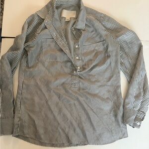 J. Crew Black and White Striped Shirt 100 percent silk